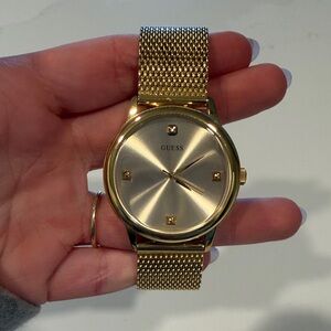 GUESS Gold-Tone Mesh Bracelet Watch with Champagne Dial